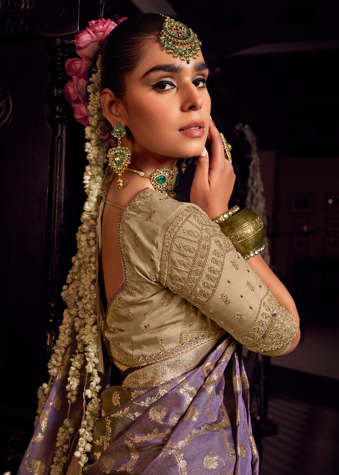 Heather Purple Viscose Tissue Silk Saree