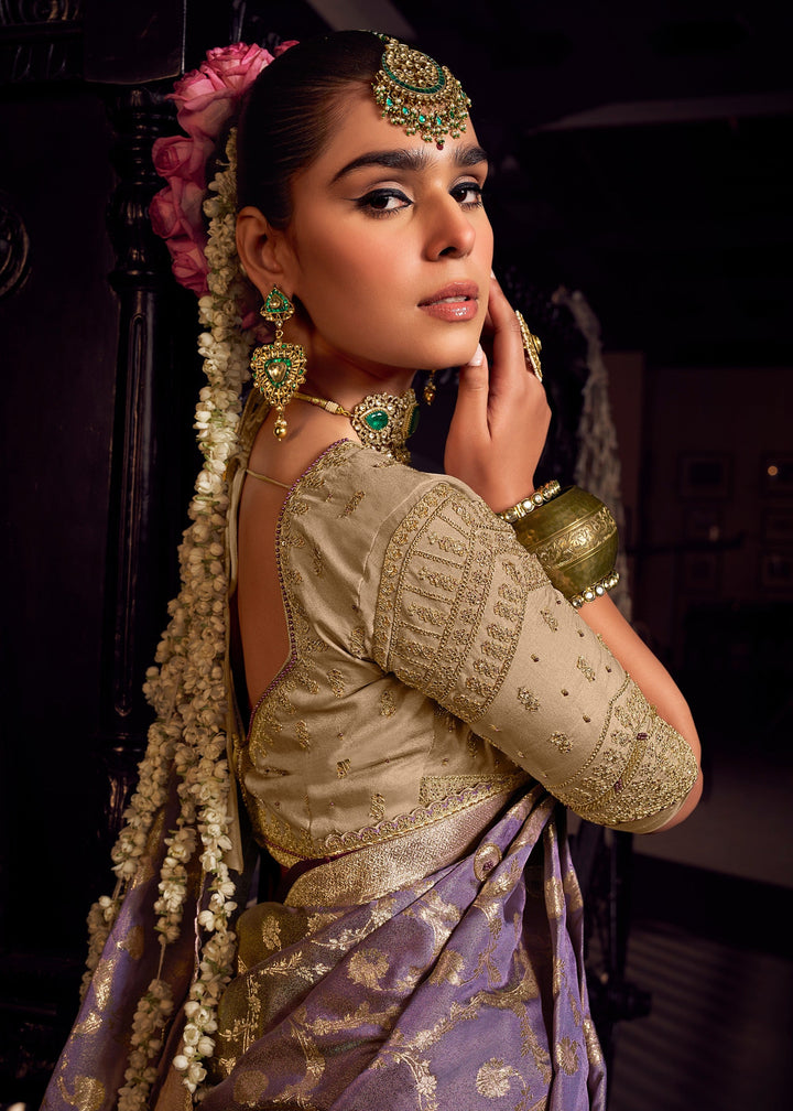 Heather Purple Viscose Tissue Silk Saree