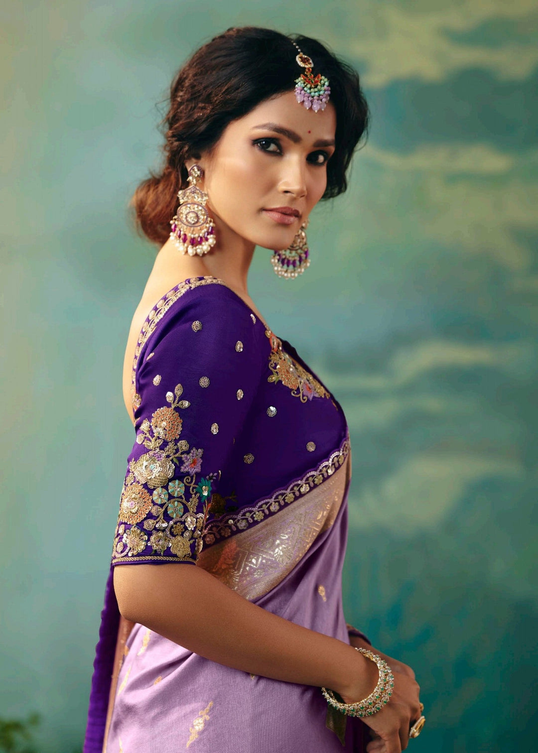 Lavender Pure Viscose Dola Silk Saree