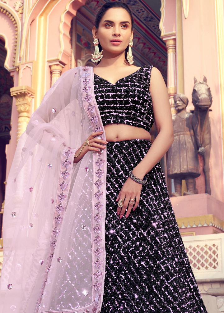 Black & Pink Designer Lehenga Choli with Sequins work