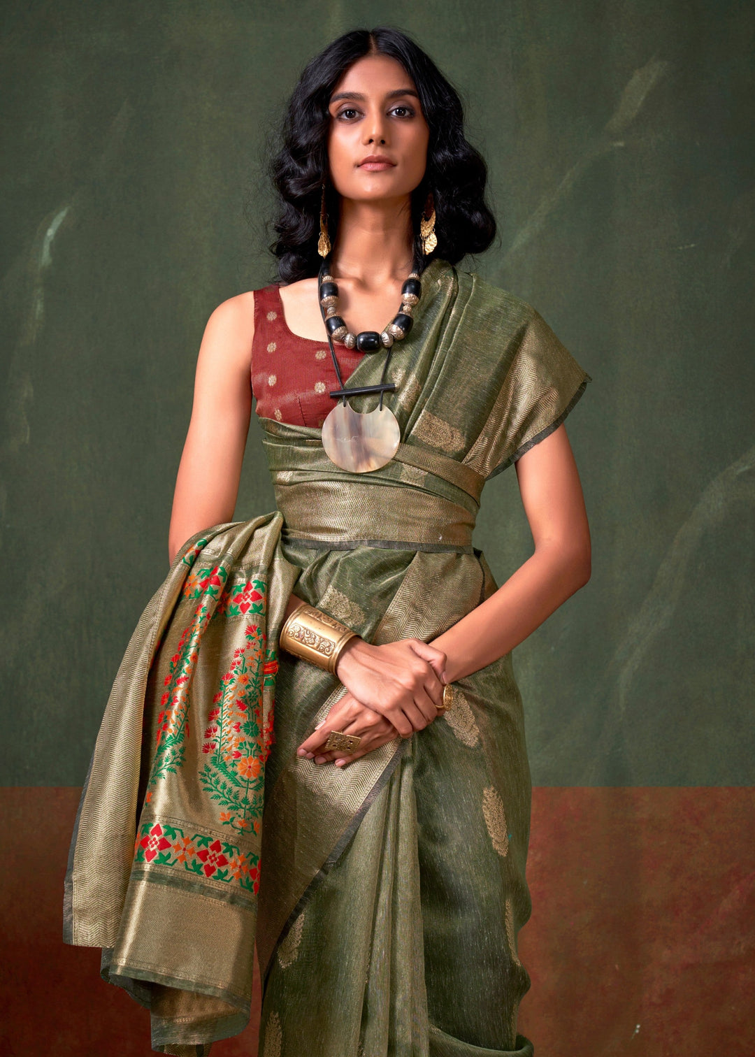 Verdun Green Paithani Tissue Silk Saree With Zari Work