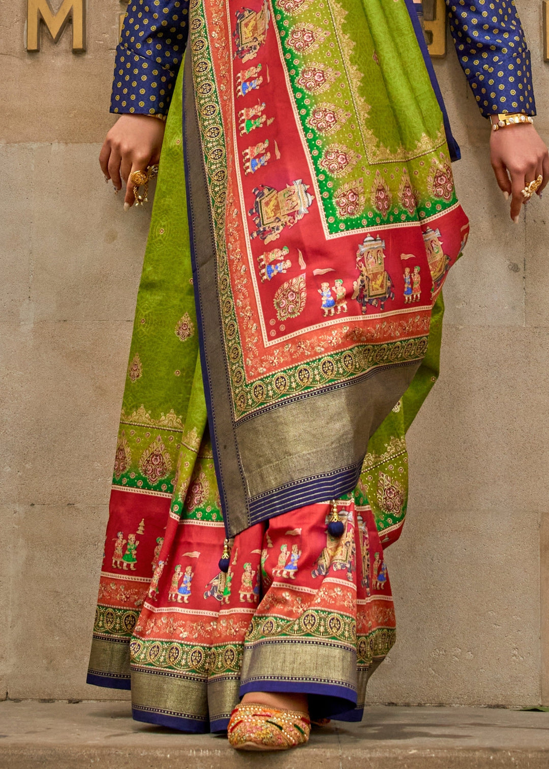 Chartreuse Green Poly Viscose Silk Saree