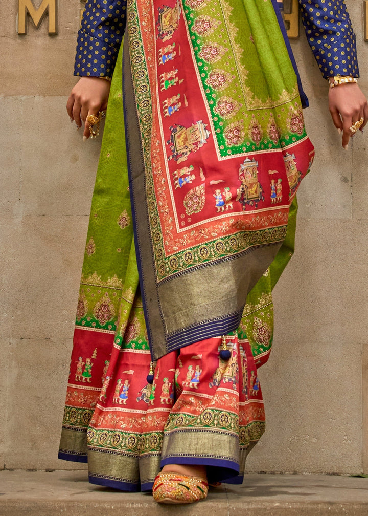 Chartreuse Green Poly Viscose Silk Saree