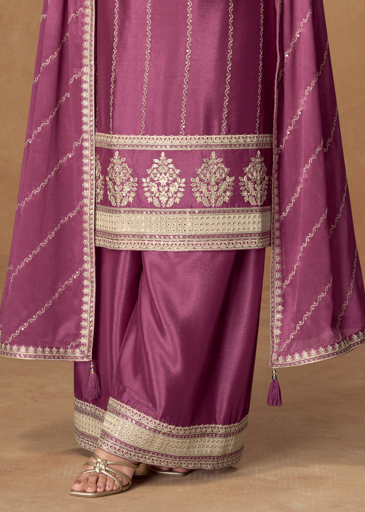 Purple Premium Chinnon Silk Salwar Suit