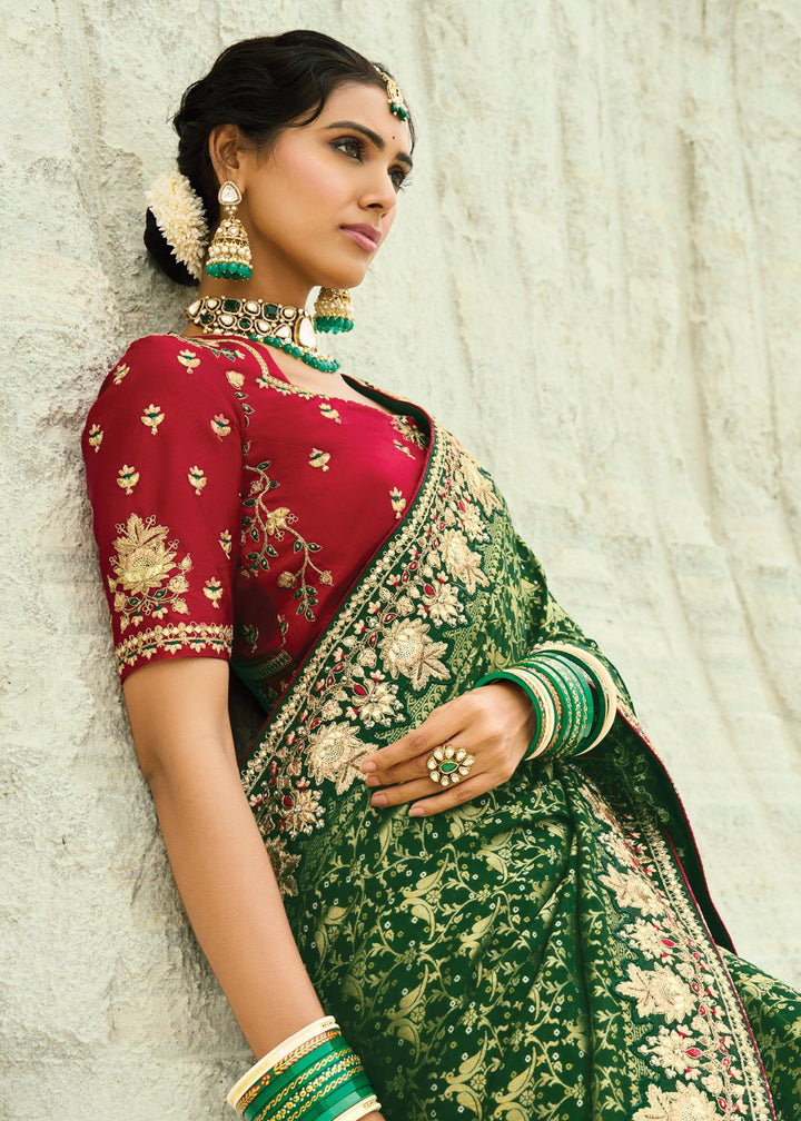 Forest Green Georgette Bandhej Saree
