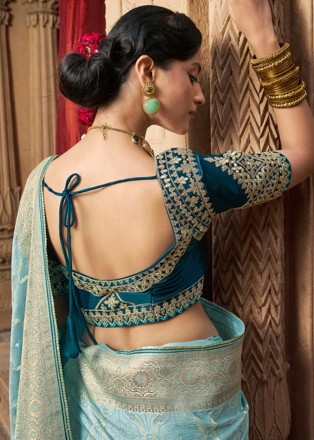 Sky Blue Satin Silk Saree