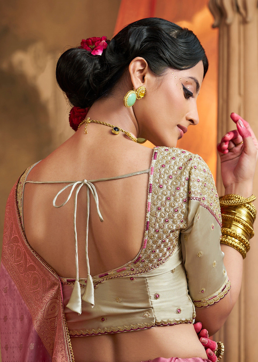 Fuchsia Pink Satin Silk Saree