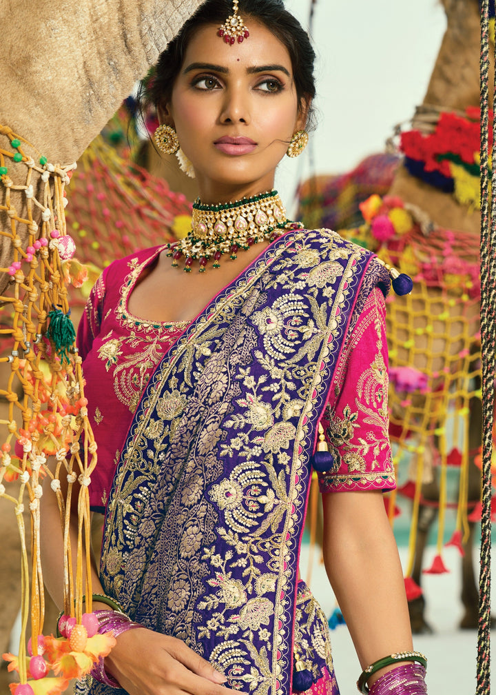 Orange & Blue Georgette Bandhej Saree