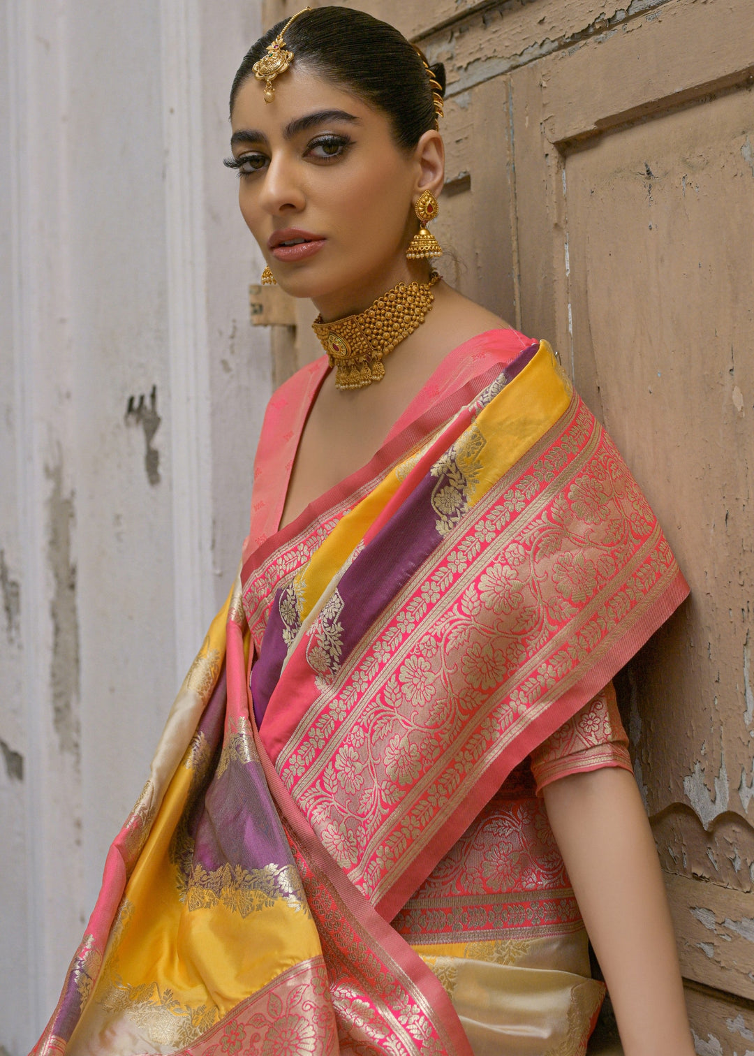 Yellow Leriya Zari Woven Saree With Contrast Pallu