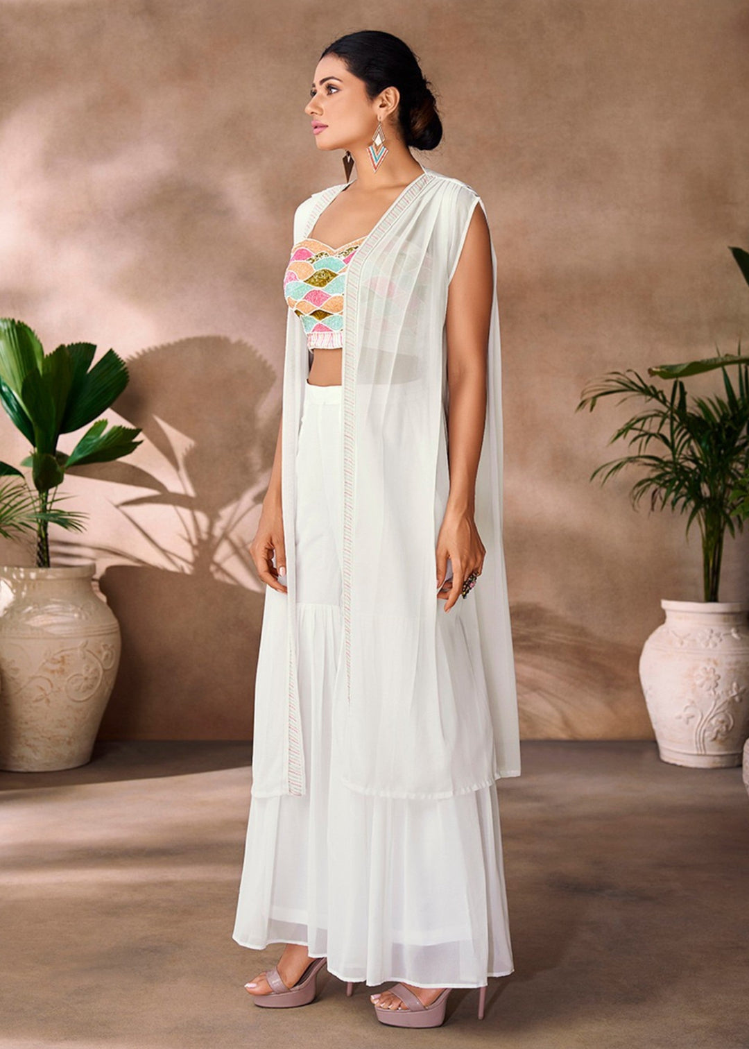 White Georgette Handwork Co-ord Set