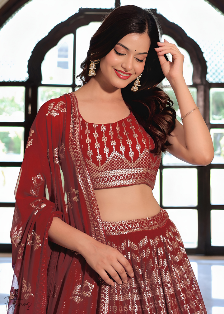 Ruby Red Georgette Lehenga Choli