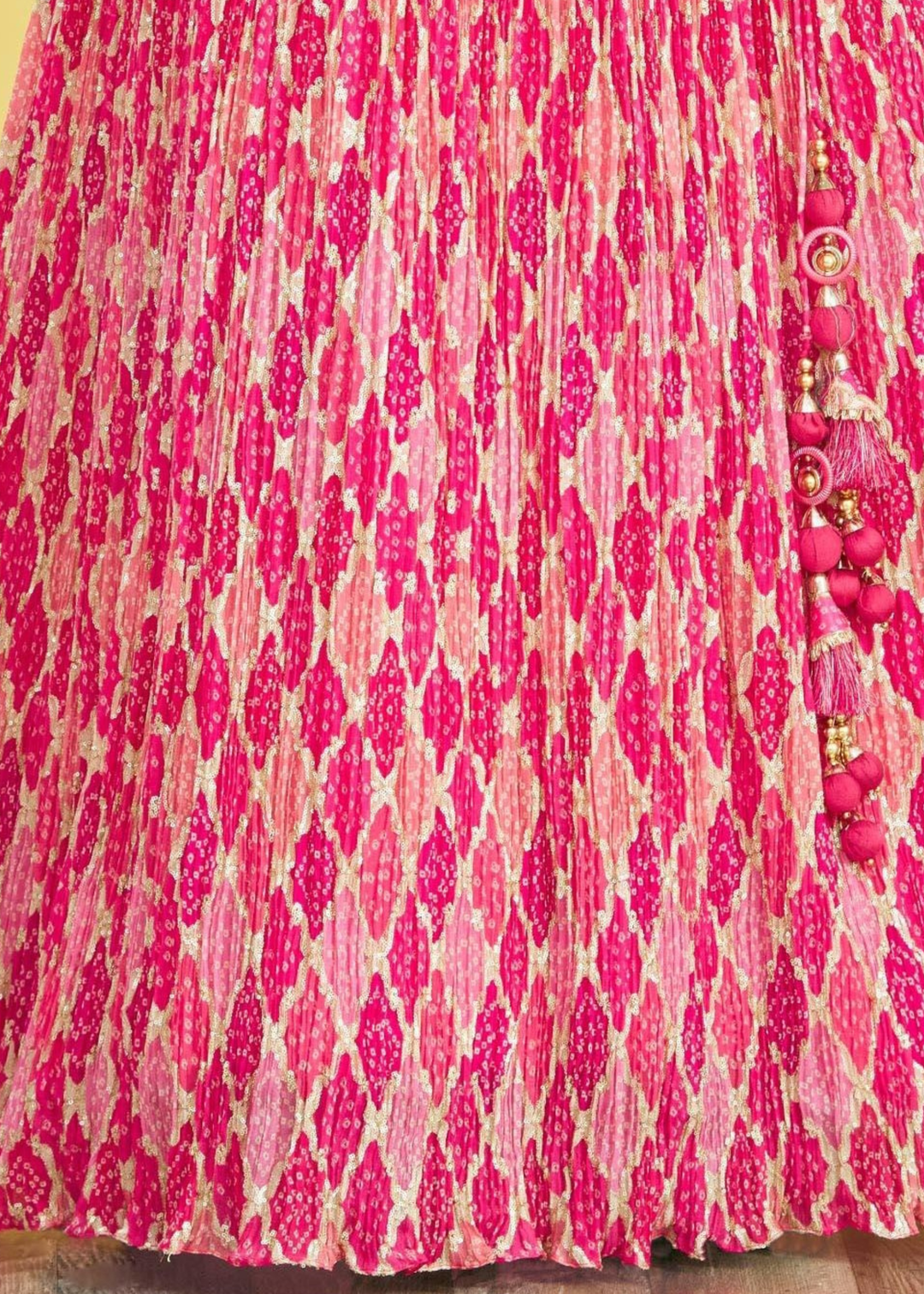 Hot Pink Digital Printed Chinnon Lehenga with Thread,Zari & Sequins Work