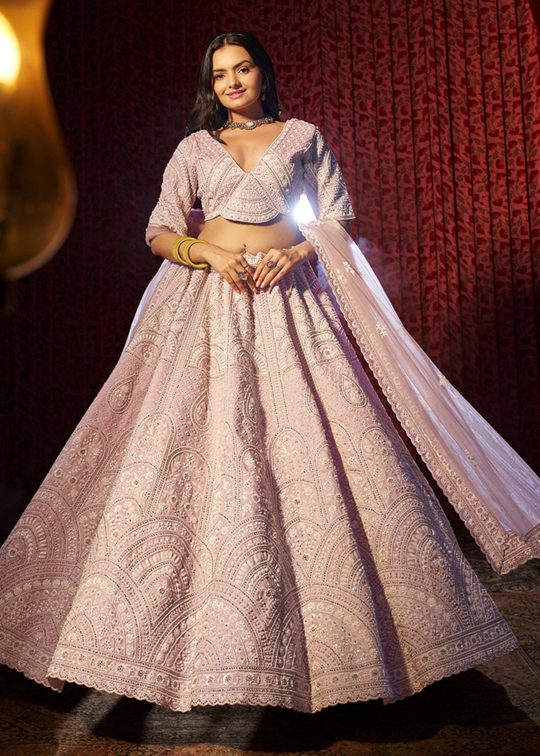 Lilac Thread Work Silk Lehenga