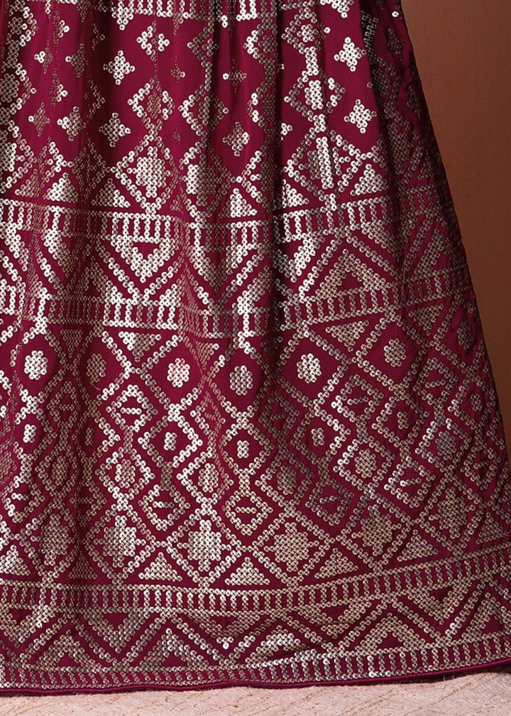 Ruby Pink Georgette Lehenga Choli With Sequins And Thread Embroidery Work