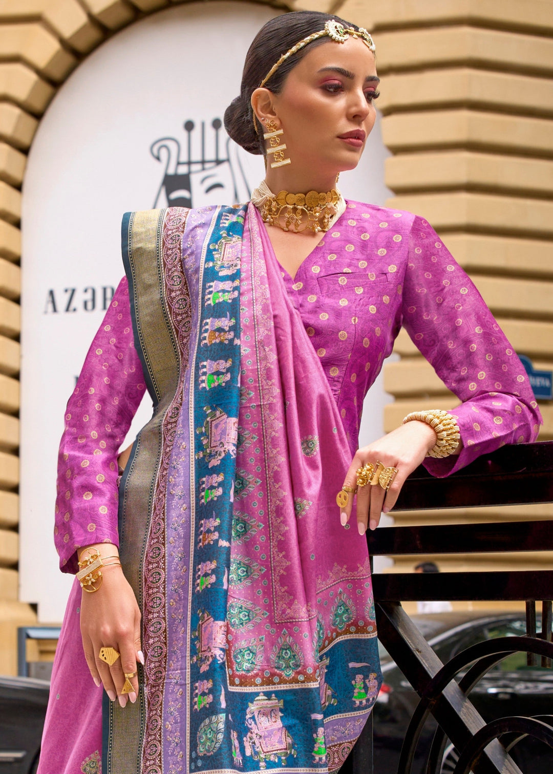 Shocking Pink Poly Viscose Silk Saree