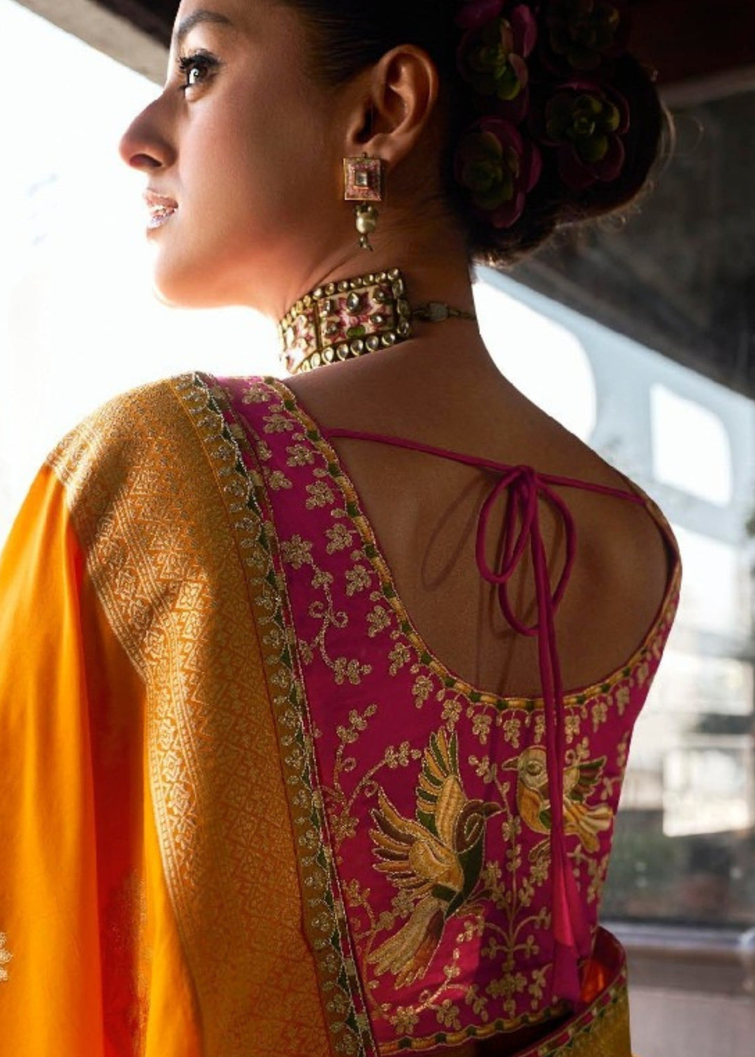 Orange Soft Dola Viscous Silk with 3d Weaved Pallu and contrast blouse Saree