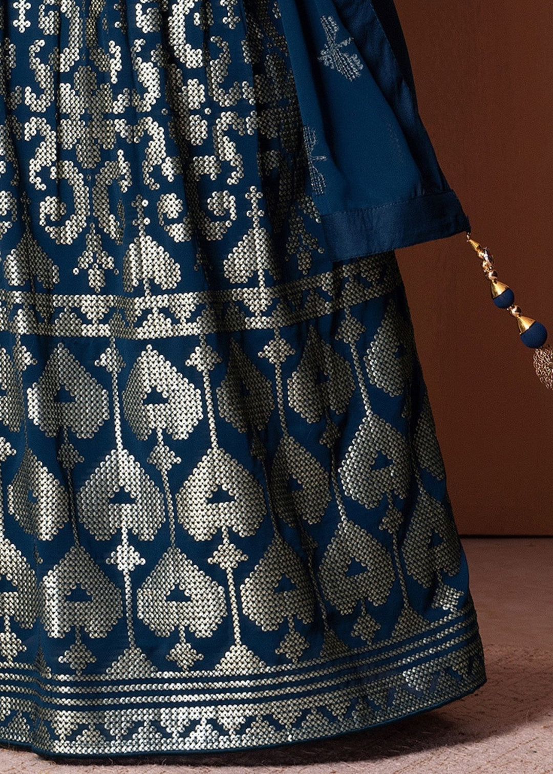 Royal Blue Georgette Lehenga Choli With Sequins And Thread Embroidery Work