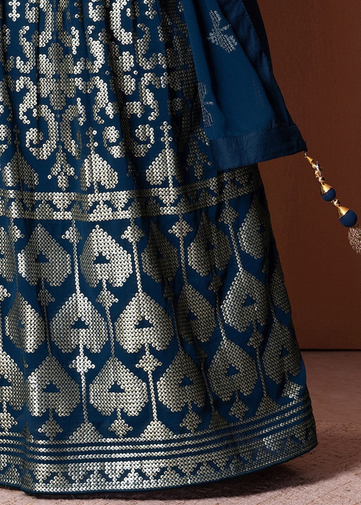 Royal Blue Georgette Lehenga Choli With Sequins And Thread Embroidery Work