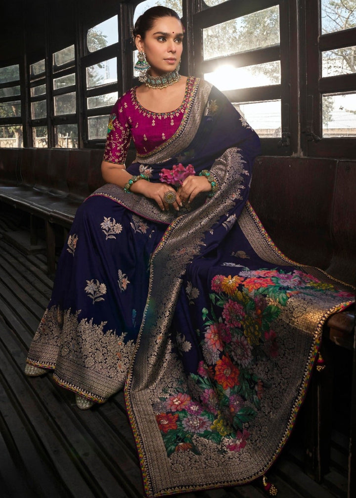 Navy Blue Dola Viscose Silk Saree