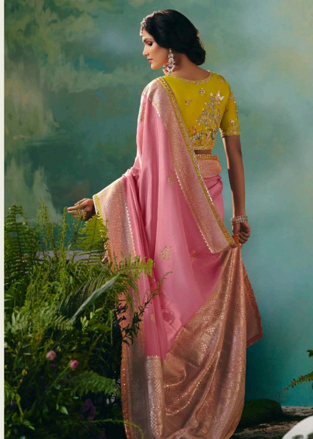 Baby Pink Viscose Dola Silk Saree