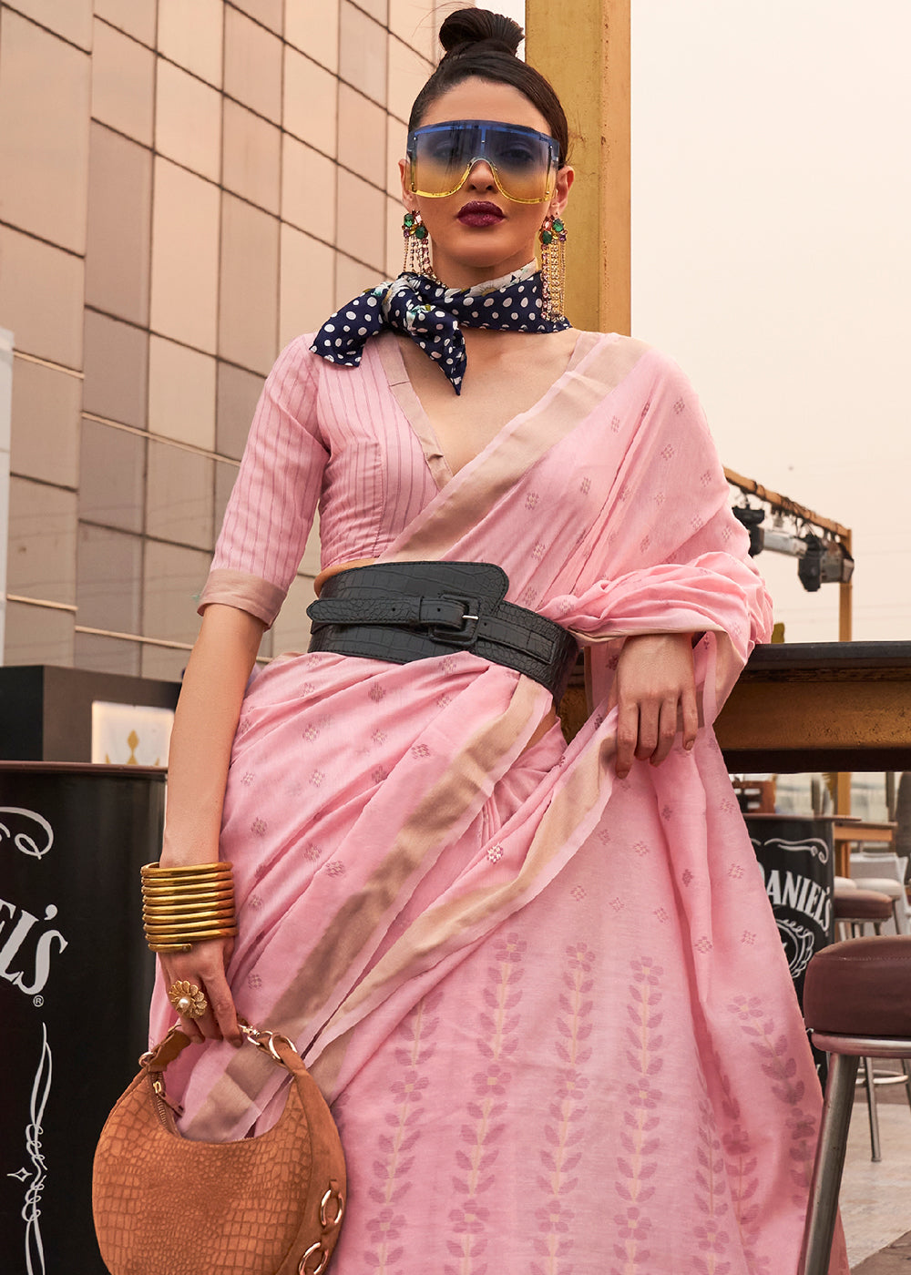 Flamingo Pink Banarasi Cotton Silk Saree