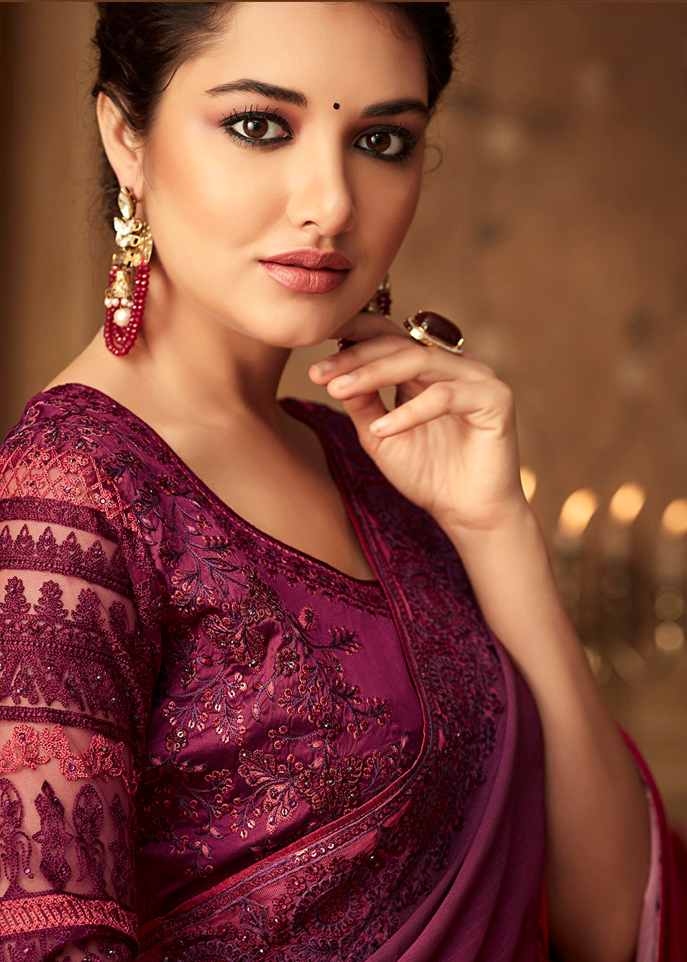 Pink & Purple Chiffon Silk Saree