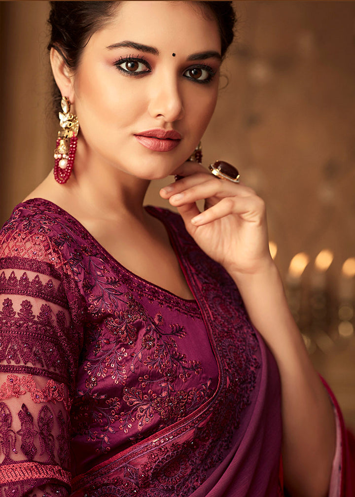 Pink & Purple Chiffon Silk Saree