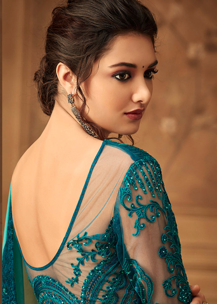 Shades Of Green Chiffon Silk Saree