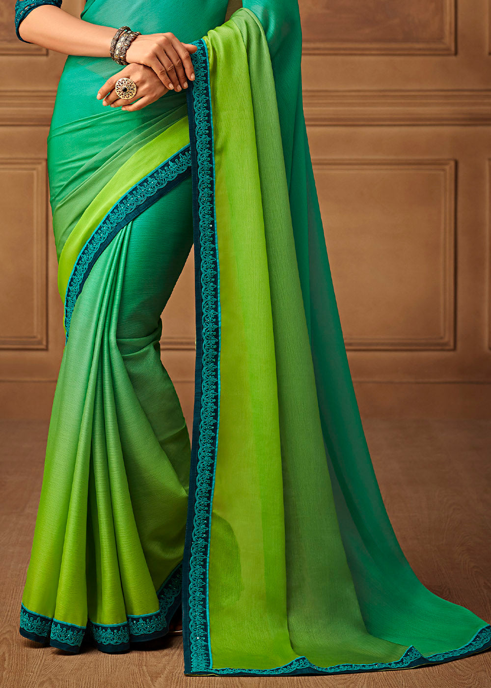 Shades Of Green Chiffon Silk Saree