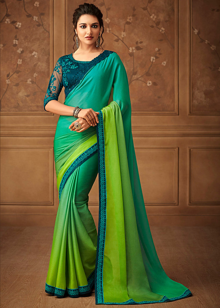 Shades Of Green Chiffon Silk Saree