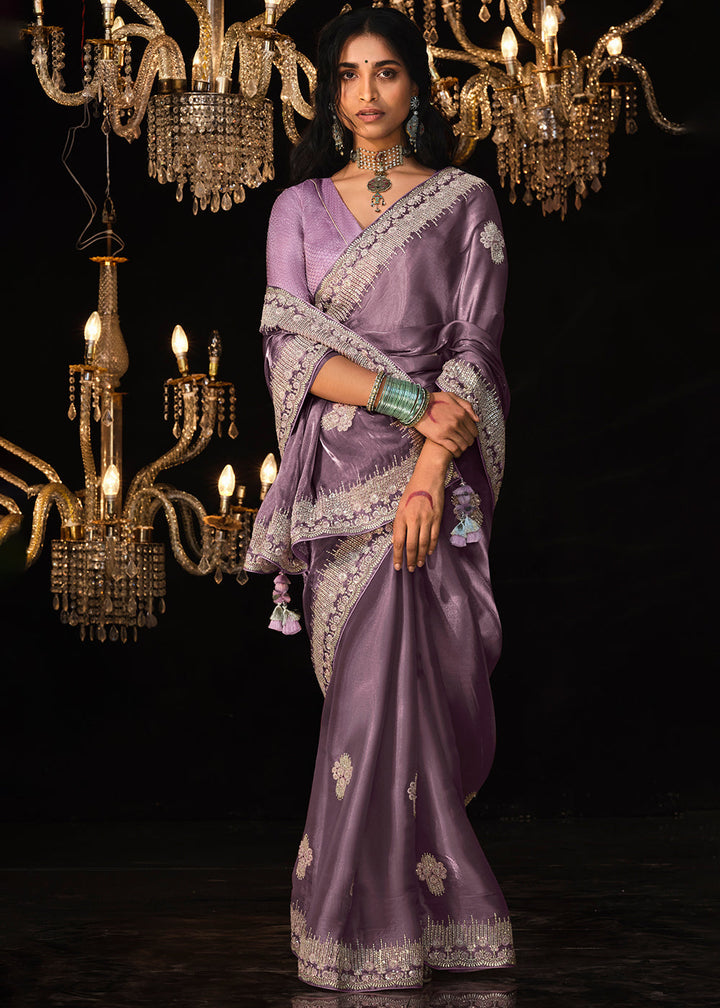 Orchid Purple Satin Silk Saree
