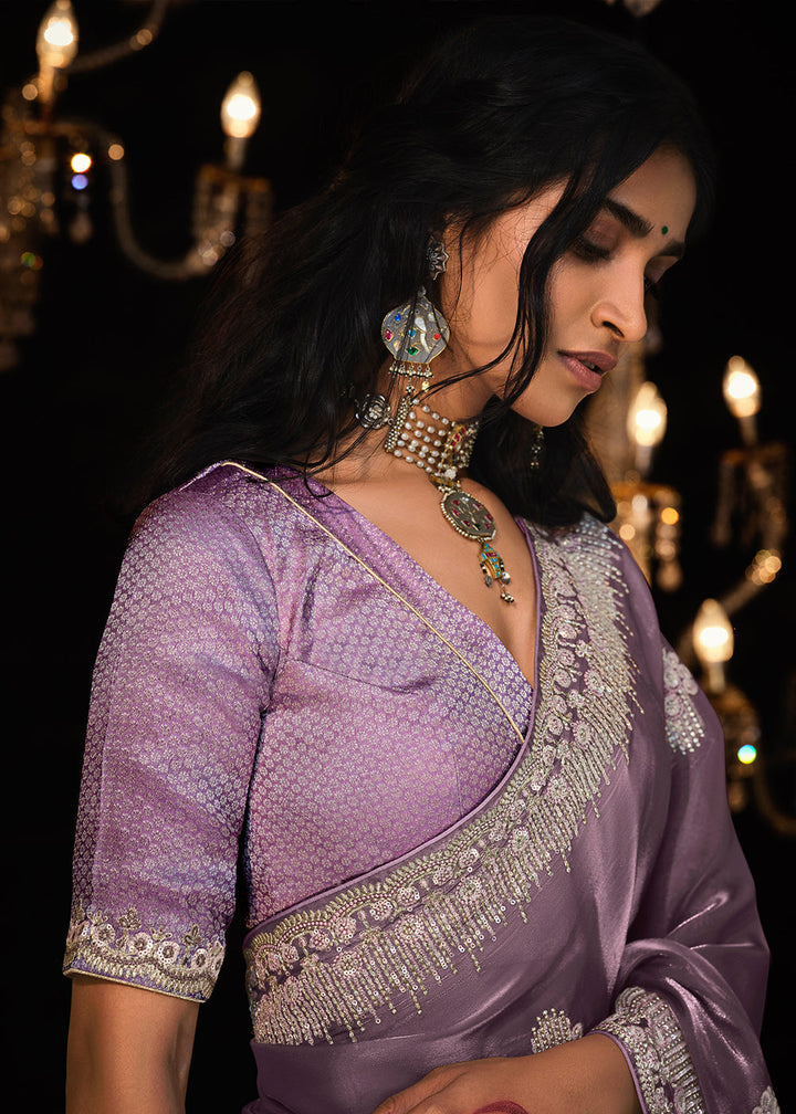Orchid Purple Satin Silk Saree