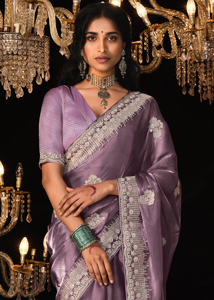 Orchid Purple Satin Silk Saree