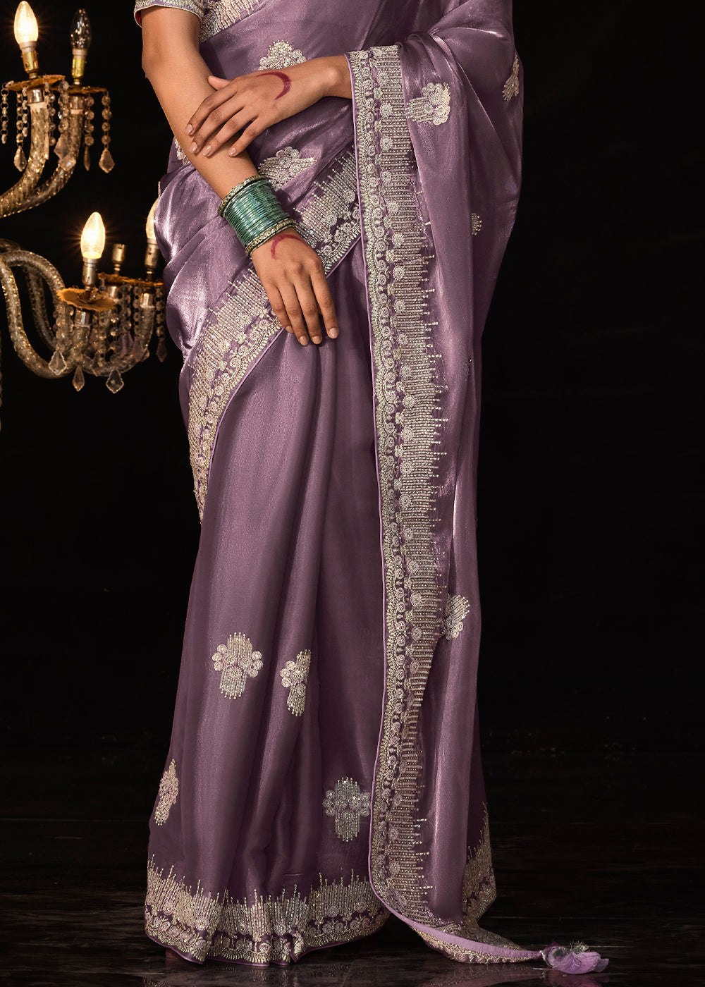 Orchid Purple Satin Silk Saree