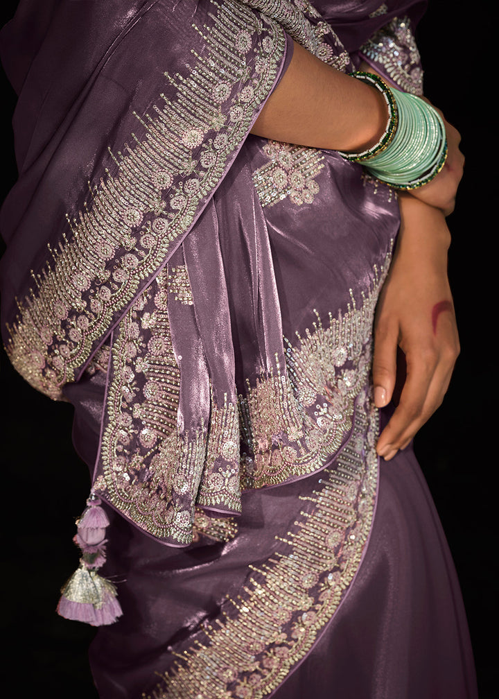Orchid Purple Satin Silk Saree
