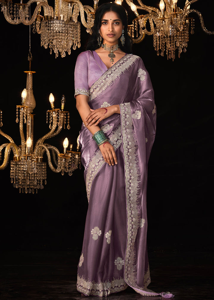 Orchid Purple Satin Silk Saree