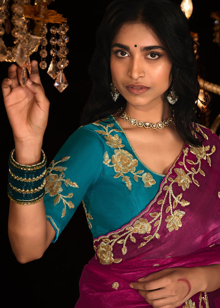 Magenta Pink Satin Silk Saree