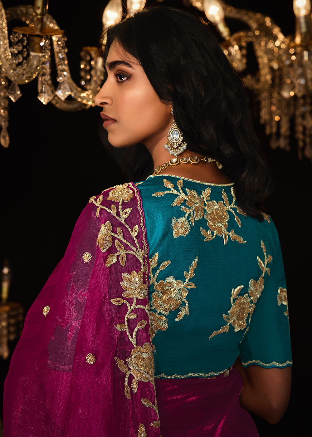 Magenta Pink Satin Silk Saree