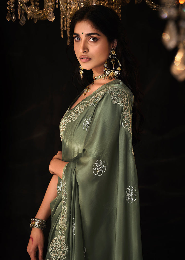 Hunter Green Satin Silk Saree