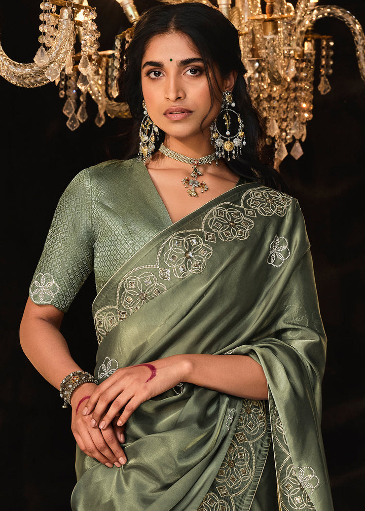 Hunter Green Satin Silk Saree