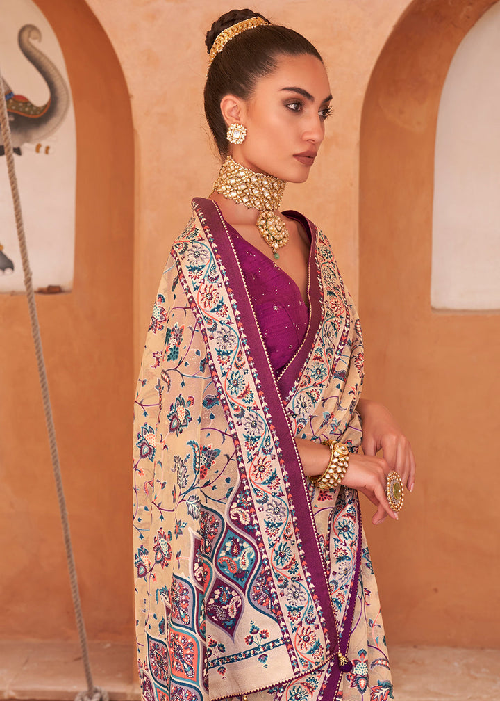 Tan Brown Patola Printed Tissue Silk Saree with Designer Blouse