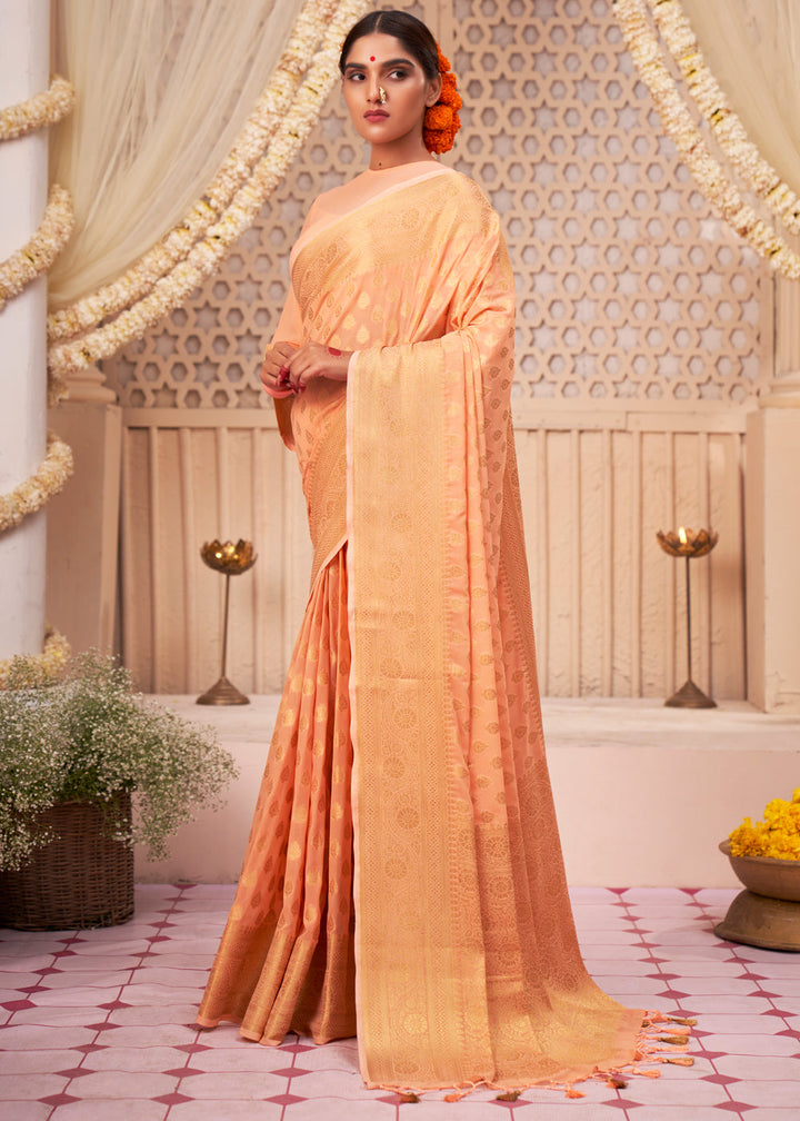 Coral Orange Woven Georgette Saree