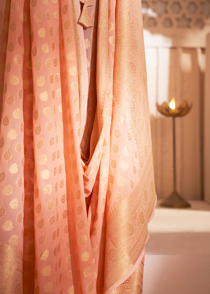 Coral Orange Woven Georgette Saree