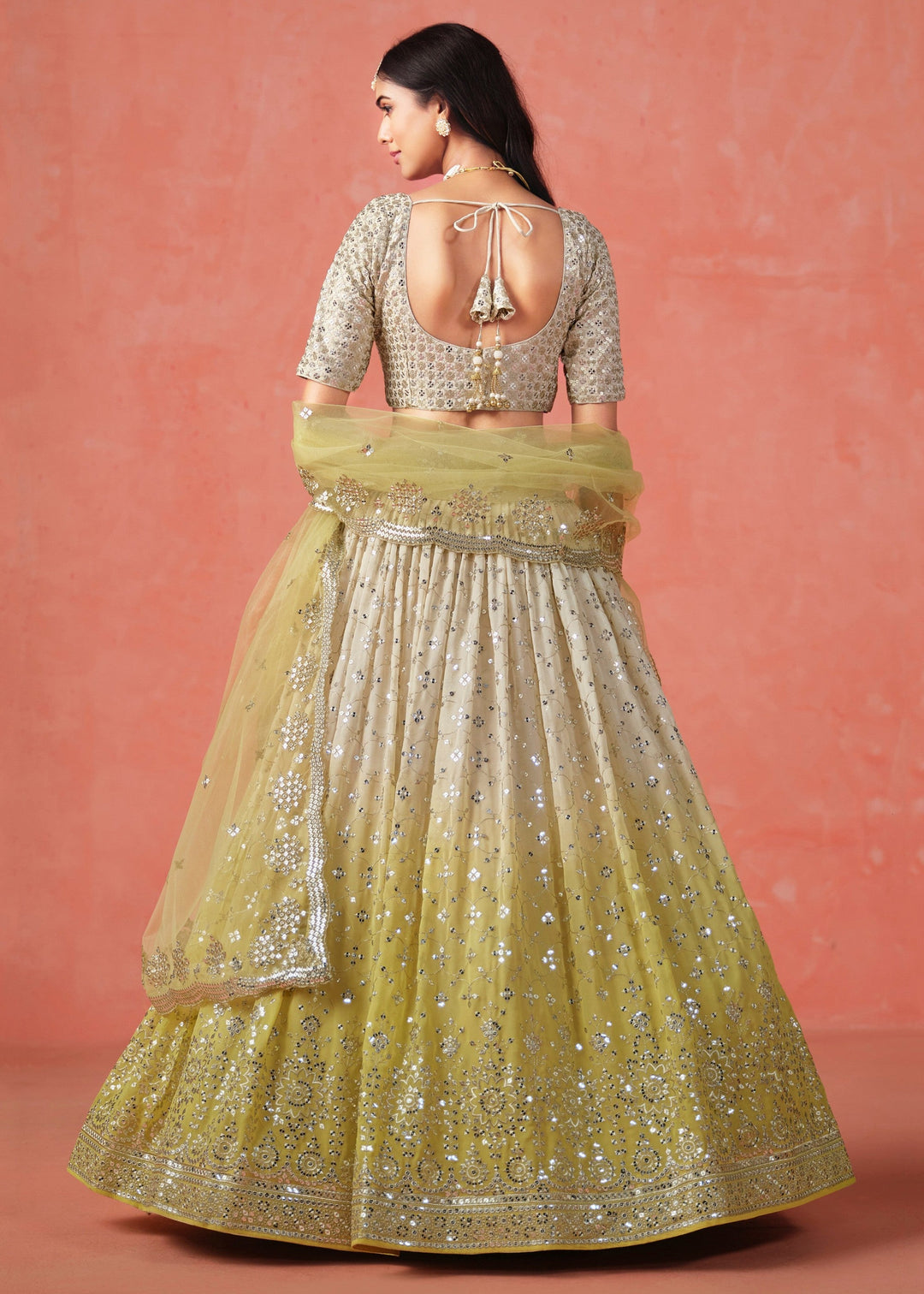 Yellow Sequins Zari Embroidered Work Georgette Lehenga