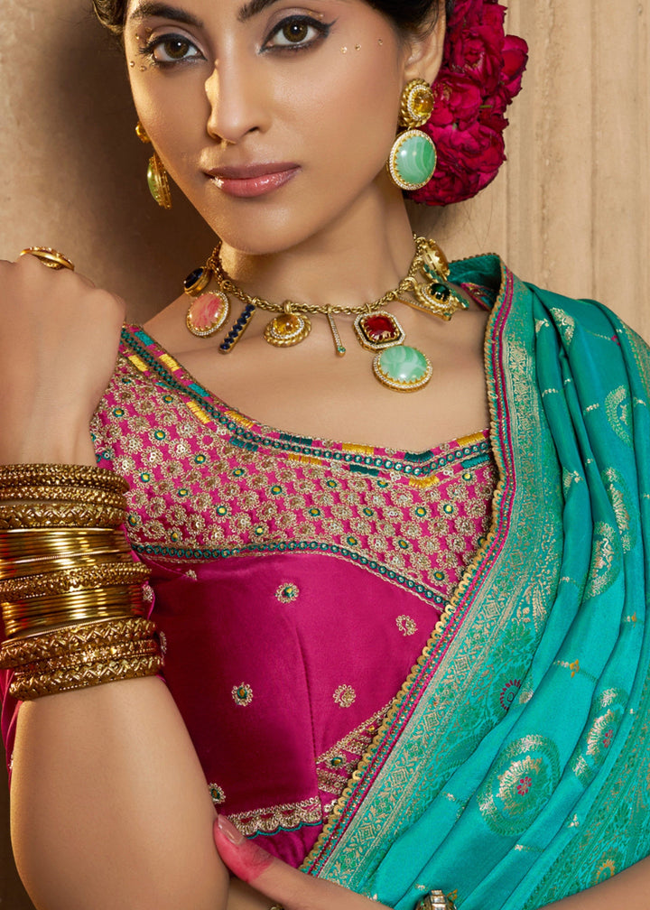 Persian Green Satin Silk Saree