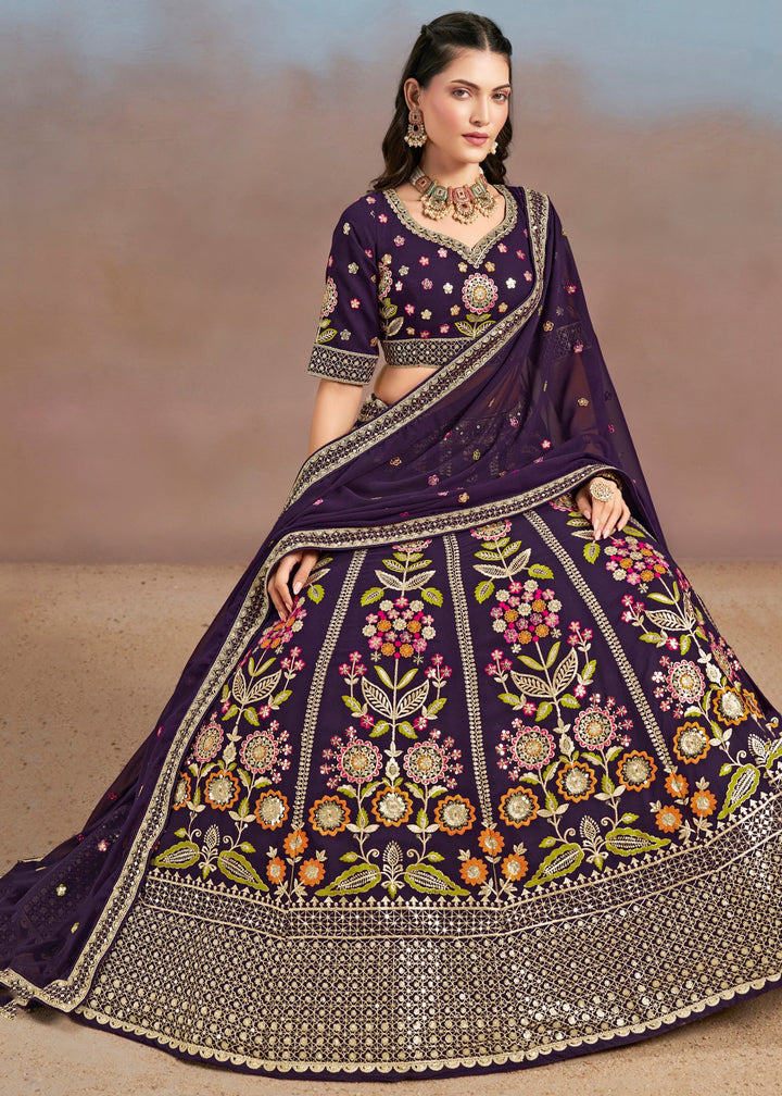 Purple Georgette Lehenga With Dupatta