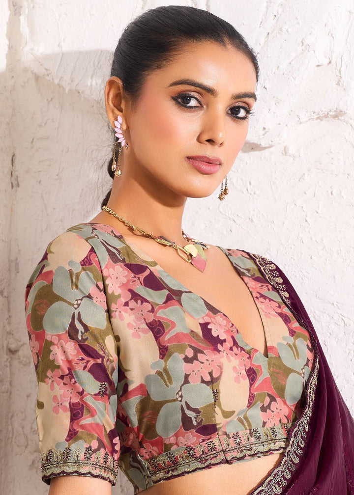 Wine Purple Gold Crush Tissue Silk Saree With Beautiful Blouse : Top Pick