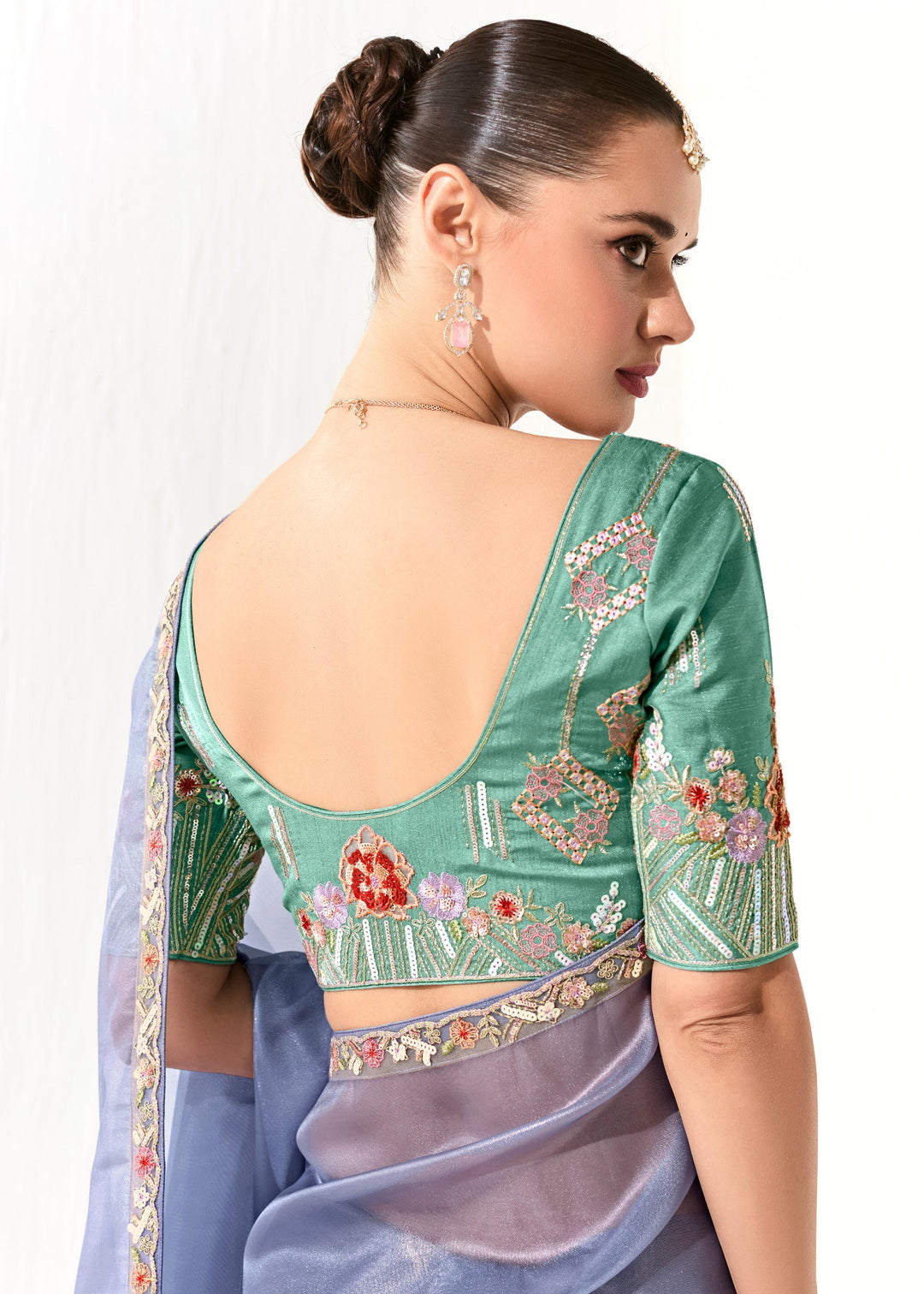 Cornflower Blue Organza Tissue Silk Saree