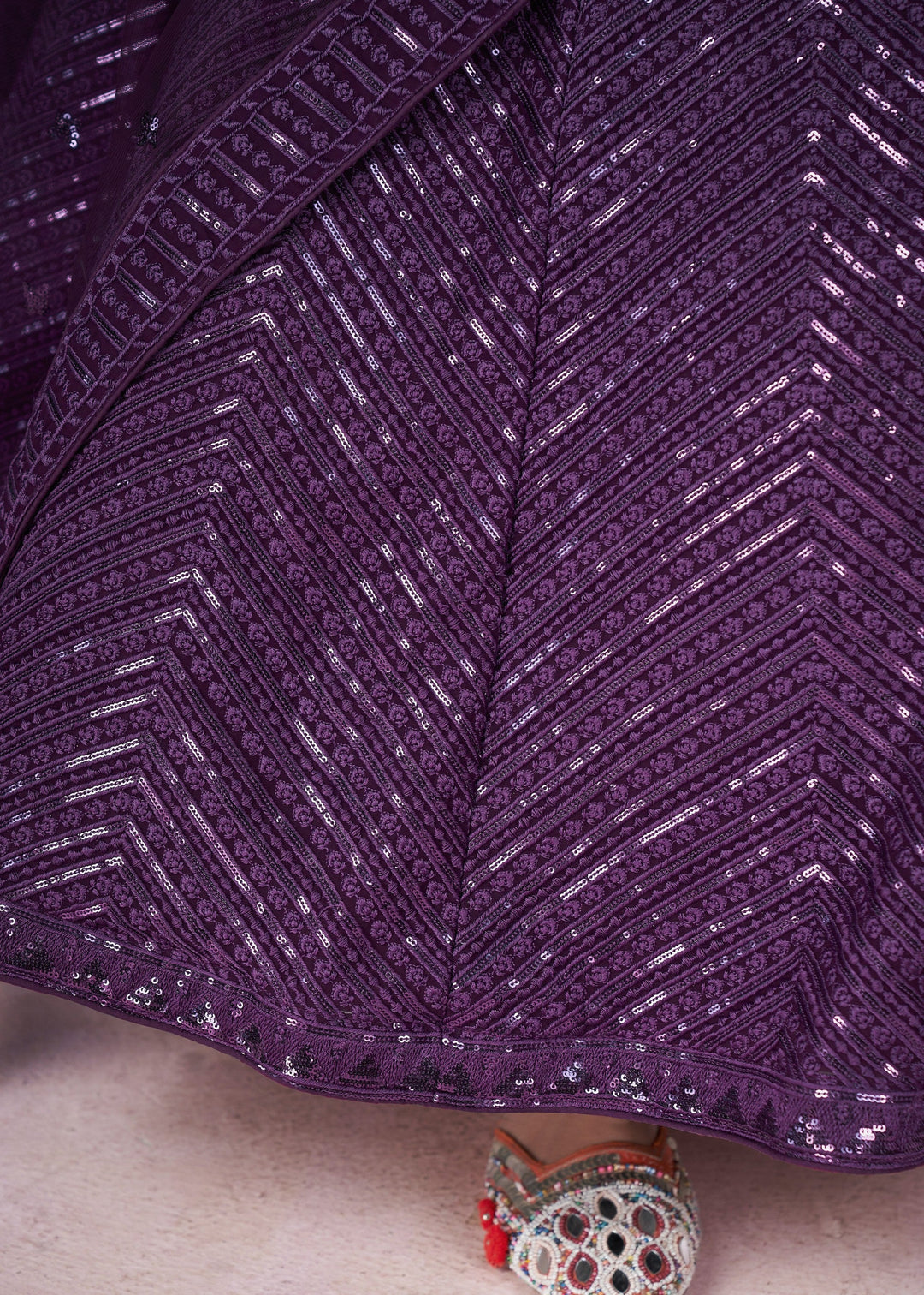 Dark Purple Georgette Lehenga Choli With Sequins And Thread Embroidery Work