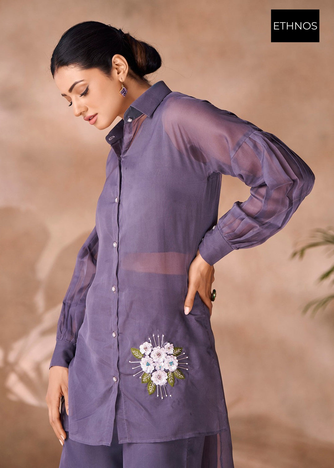 Dark Grey Organza Handwork Co-ord Set